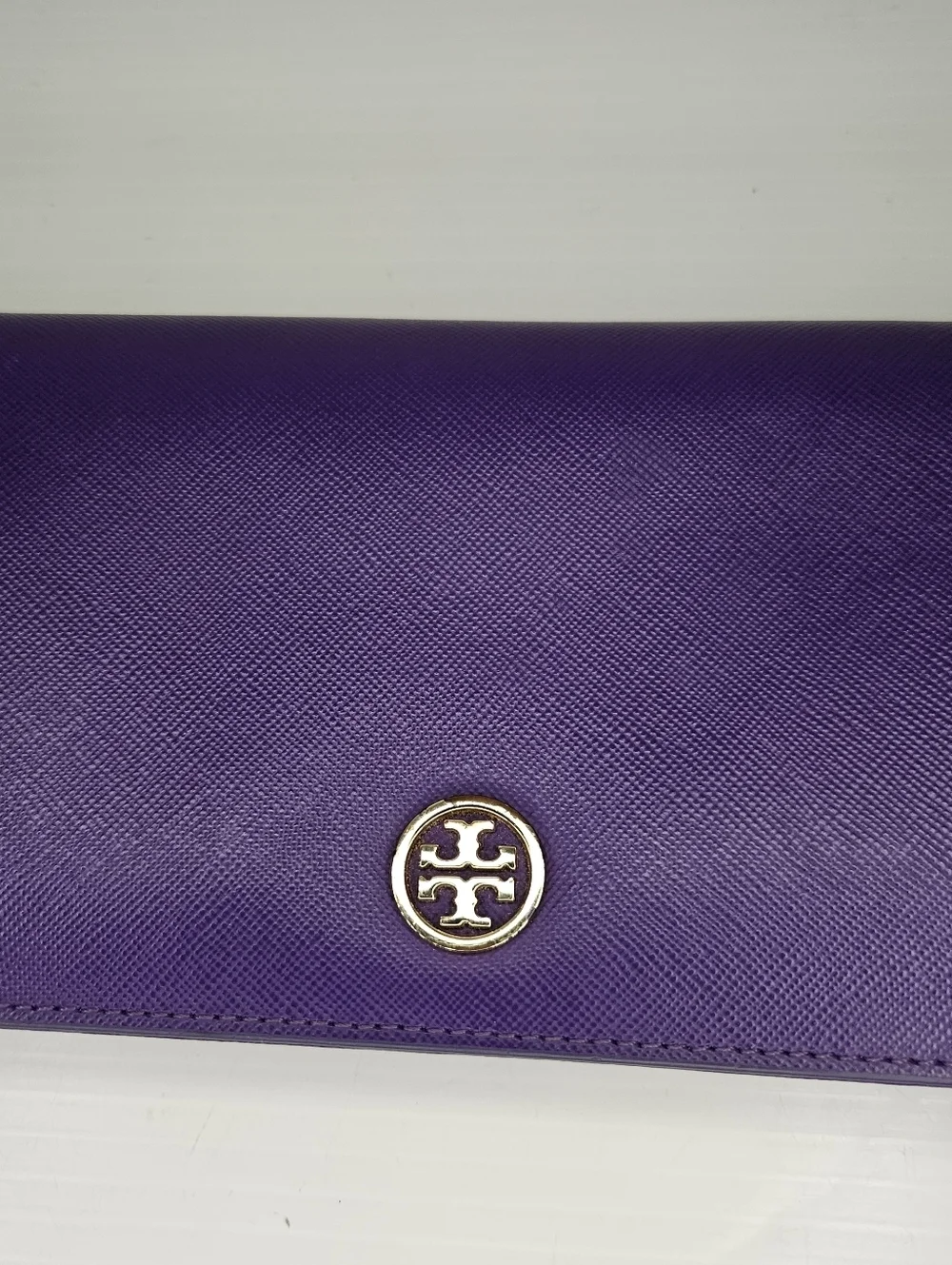 Tory Burch Robinson Zip Around Continental Wallet Large Purple Saffiano Leather